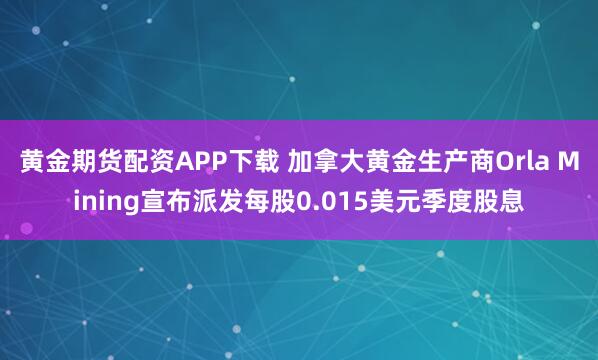 黄金期货配资APP下载 加拿大黄金生产商Orla Mining宣布派发每股0.015美元季度股息